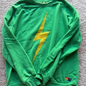 Aviator Nation Green Sweatshirt with Yellow Lightning Bolt